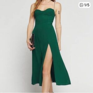 Reformation Juliette Strapless Emerald Midi Dress